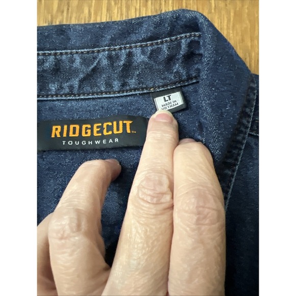 Mens Ridgecut Toughwear Denim Blue Work Shirt Long sleeve Button Pocket Size LT - Picture 2 of 4